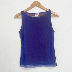 Vintage Y2K Girly Girl Blue Sparkle Sheer Sleeveless Top Large